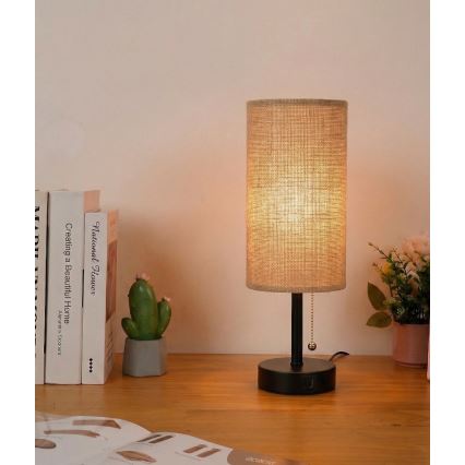 Brilagi - Tafellamp met USB-poort TABLON 1xE27/25W/230V zwart/beige