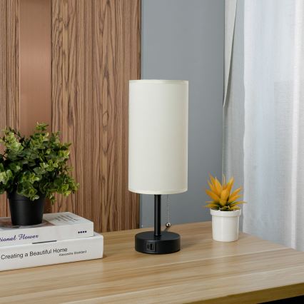 Brilagi - Tafellamp met USB-poort TABLON 1xE27/25W/230V zwart/crème