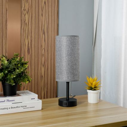Brilagi - Tafellamp met USB-poort TABLON 1xE27/25W/230V zwart/grijs