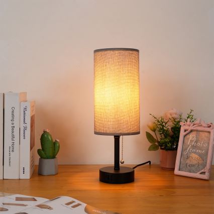 Brilagi - Tafellamp met USB-poort TABLON 1xE27/25W/230V zwart/grijs