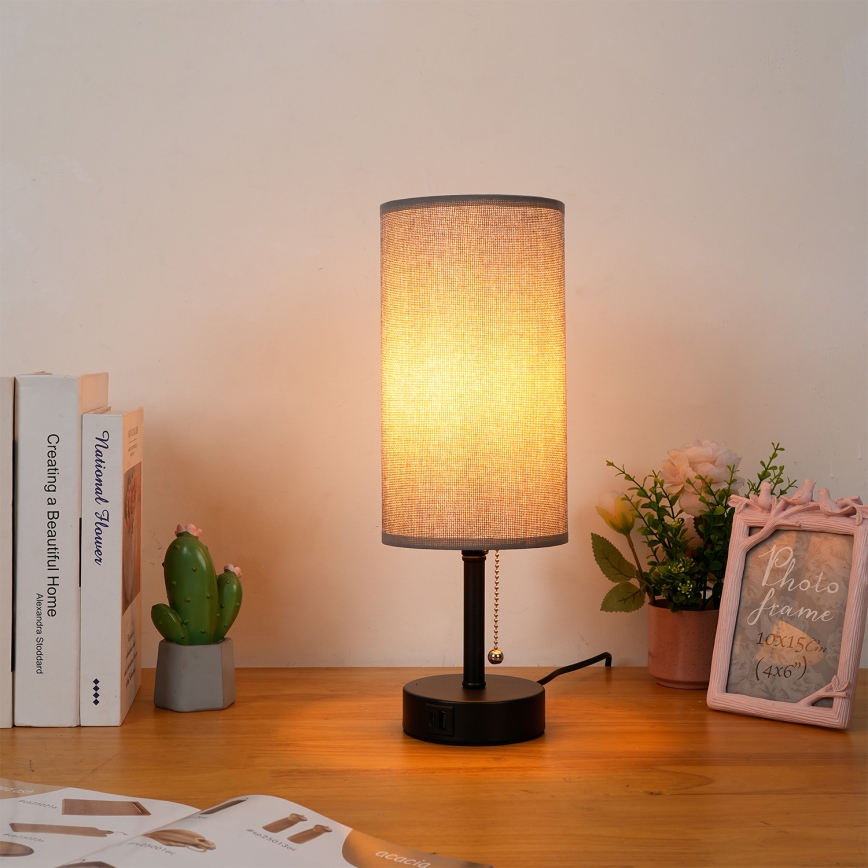 Brilagi - Tafellamp met USB-poort TABLON 1xE27/25W/230V zwart/grijs