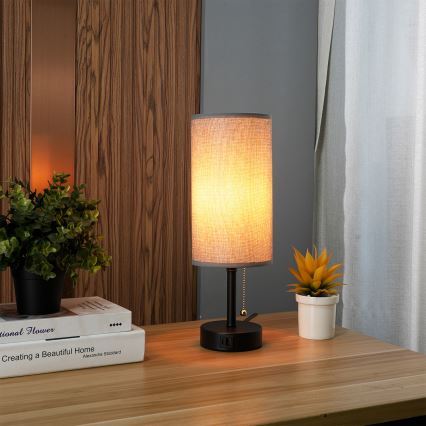 Brilagi - Tafellamp met USB-poort TABLON 1xE27/25W/230V zwart/grijs