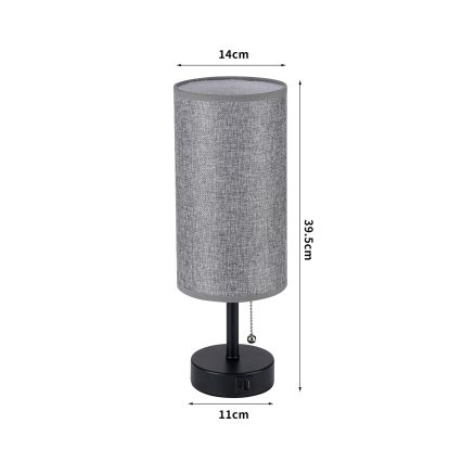 Brilagi - Tafellamp met USB-poort TABLON 1xE27/25W/230V zwart/grijs