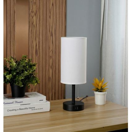 Brilagi - Tafellamp met USB-poort TABLON 1xE27/25W/230V zwart/wit