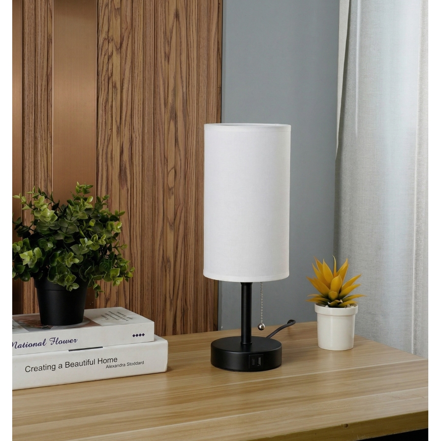 Brilagi - Tafellamp met USB-poort TABLON 1xE27/25W/230V zwart/wit
