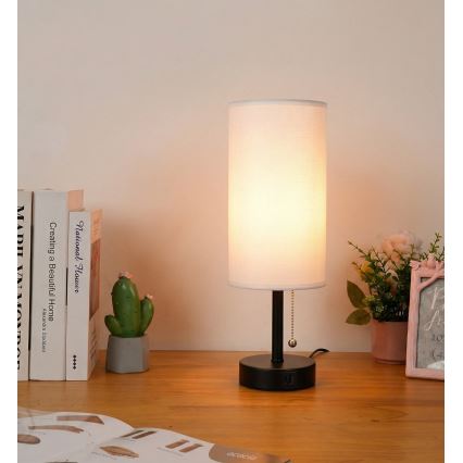Brilagi - Tafellamp met USB-poort TABLON 1xE27/25W/230V zwart/wit