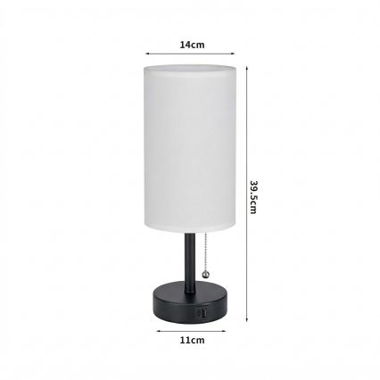 Brilagi - Tafellamp met USB-poort TABLON 1xE27/25W/230V zwart/wit