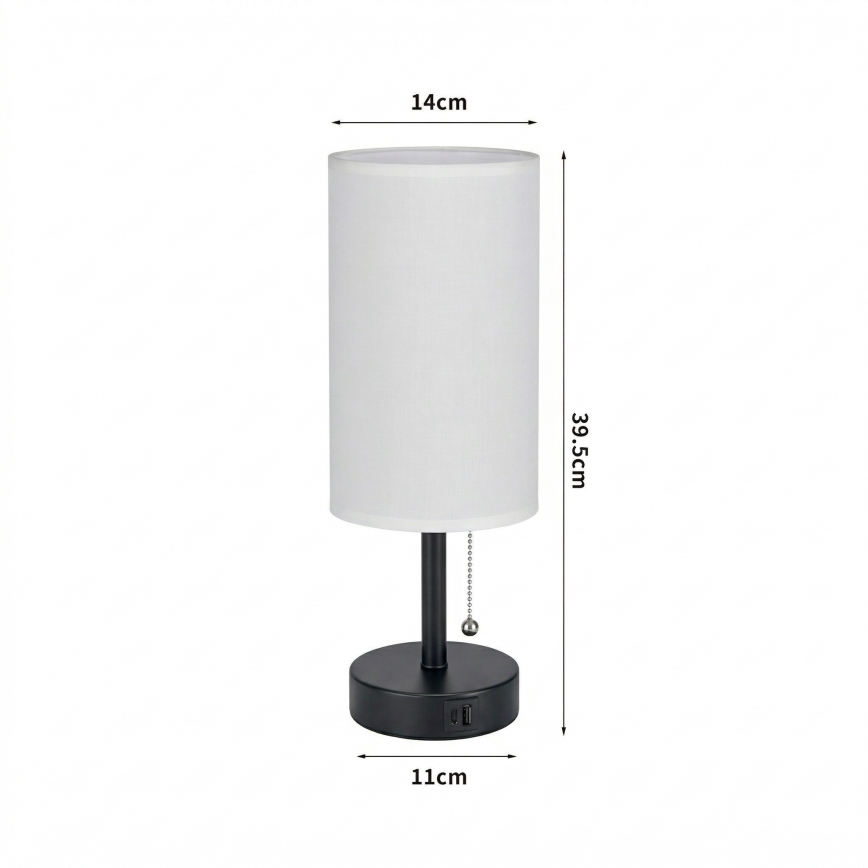 Brilagi - Tafellamp met USB-poort TABLON 1xE27/25W/230V zwart/wit