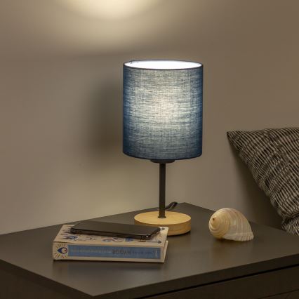 Brilagi - Tafellamp NUBILA WOOD 1xE27/25W/230V eiken/donkerblauw