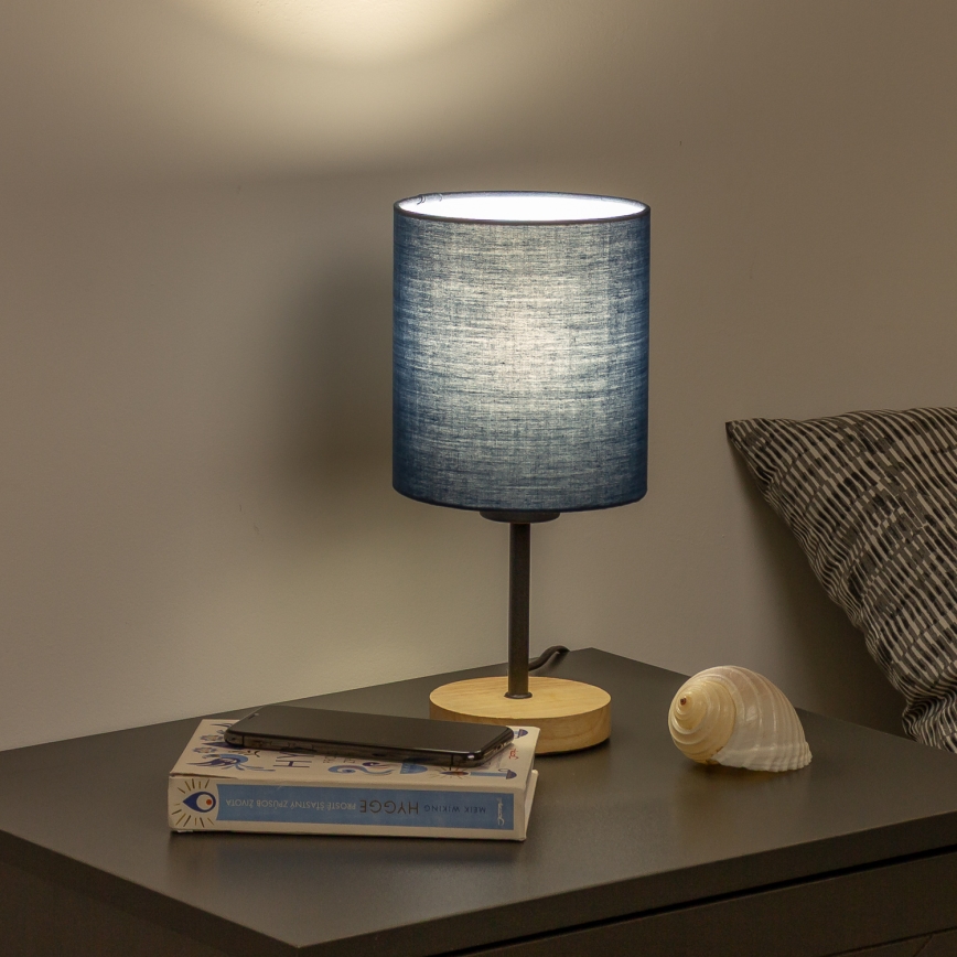Brilagi - Tafellamp NUBILA WOOD 1xE27/25W/230V eiken/donkerblauw