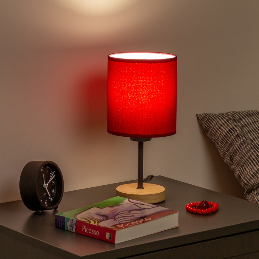 Brilagi - Tafellamp NUBILA WOOD 1xE27/25W/230V eiken/Pompejaanse rood