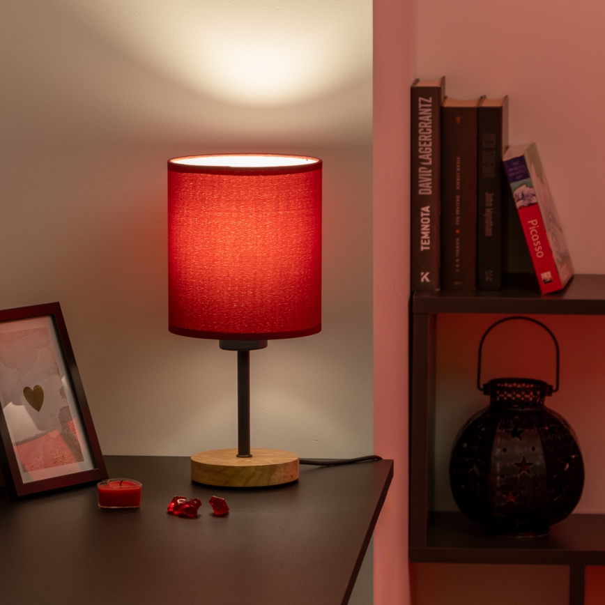 Brilagi - Tafellamp NUBILA WOOD 1xE27/25W/230V eiken/Pompejaanse rood