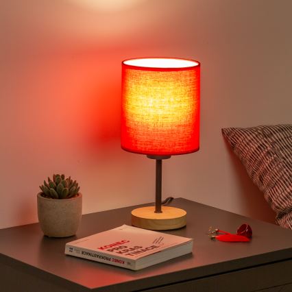 Brilagi - Tafellamp NUBILA WOOD 1xE27/25W/230V eiken/rood