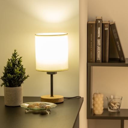 Brilagi - Tafellamp NUBILA WOOD 1xE27/25W/230V eiken/zwart/crème