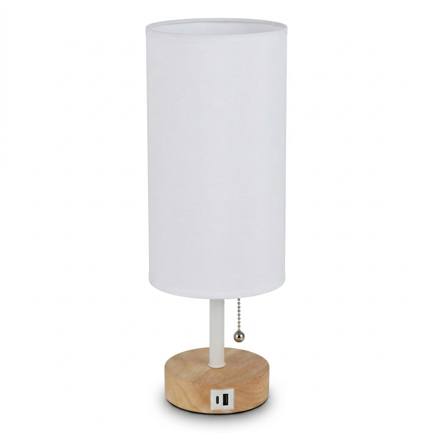 Brilagi - Tafellamp TABLON met USB-poort, 1x E27/25W/230V, eiken/wit