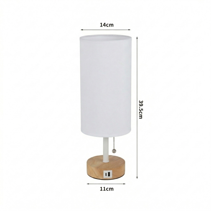 Brilagi - Tafellamp TABLON met USB-poort, 1x E27/25W/230V, eiken/wit