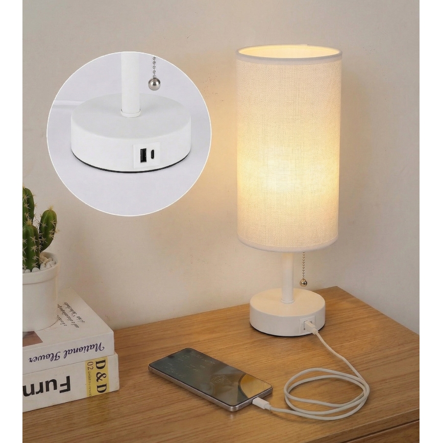 Brilagi - Tafellamp TABLON met USB-poort, 1x E27/25W/230V, wit