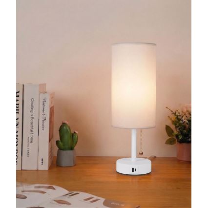 Brilagi - Tafellamp TABLON met USB-poort, 1x E27/25W/230V, wit