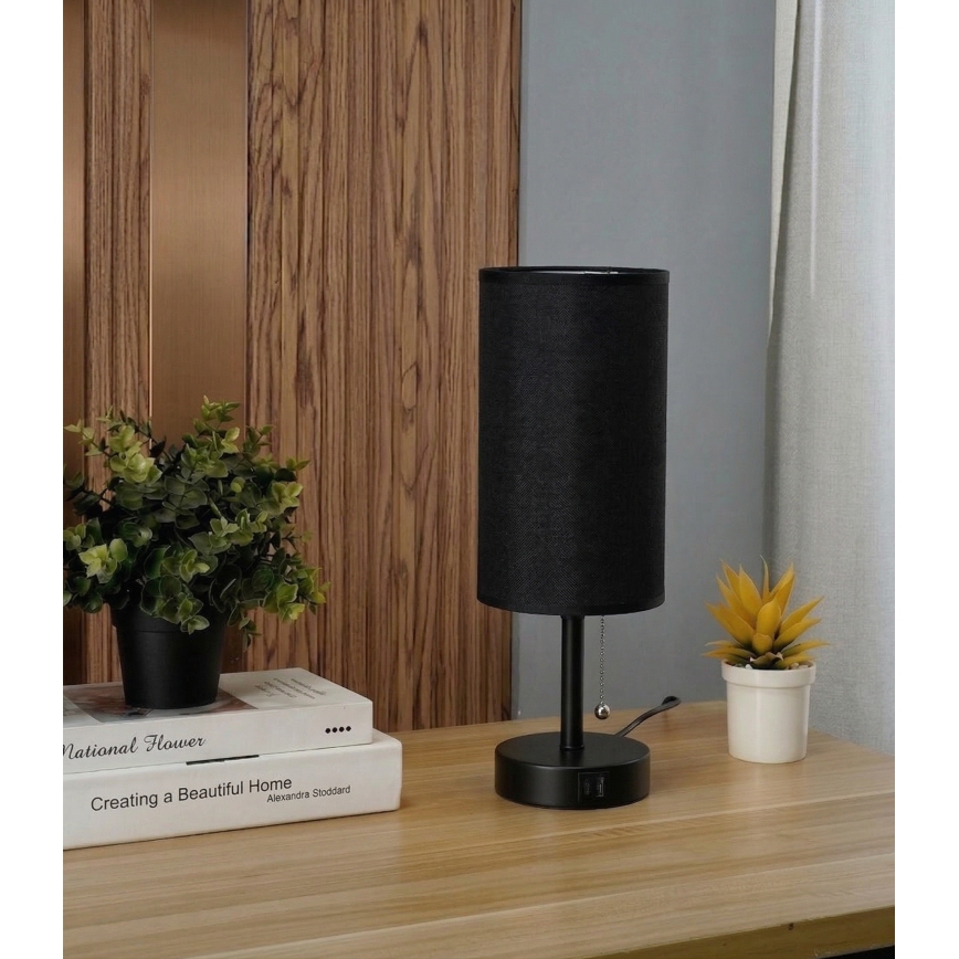 Brilagi - Tafellamp TABLON met USB-poort 1xE27/25W/230V zwart