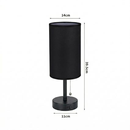 Brilagi - Tafellamp TABLON met USB-poort 1xE27/25W/230V zwart