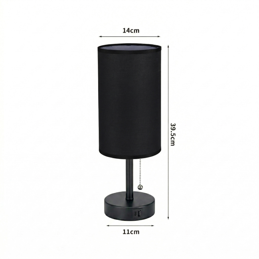 Brilagi - Tafellamp TABLON met USB-poort 1xE27/25W/230V zwart