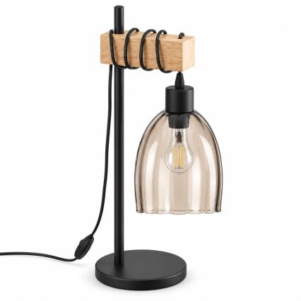 BRILAGI - Tafellamp WOOD GLASS 1xE27/40W/230V bruin/zwart/rookbeige