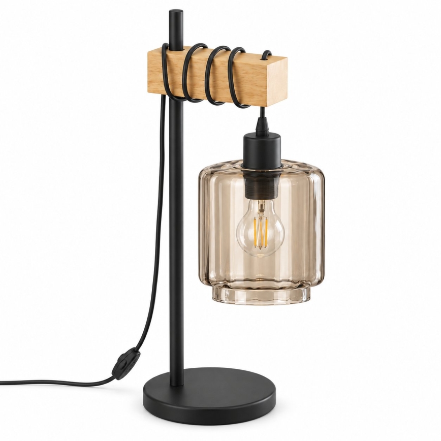 BRILAGI - Tafellamp WOOD GLASS 1xE27/40W/230V bruin/zwart/rookbeige