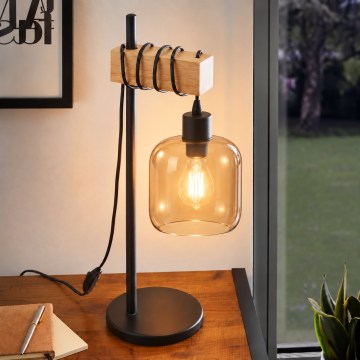 BRILAGI - Tafellamp WOOD GLASS 1xE27/40W/230V bruin/zwart/rookbruin