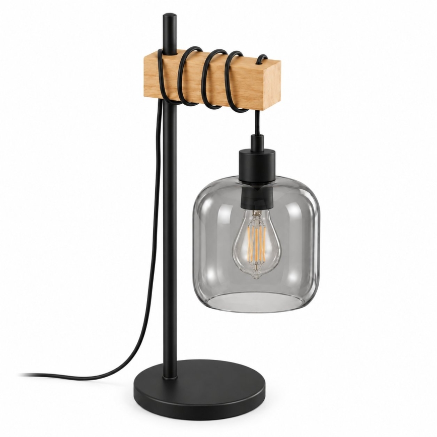 BRILAGI - Tafellamp WOOD GLASS 1xE27/40W/230V bruin/zwart/rookgrijs