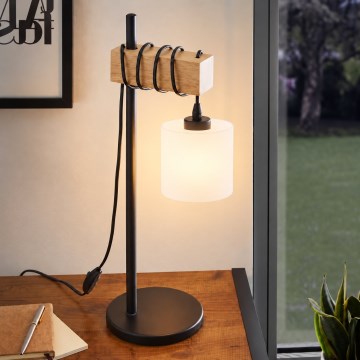 BRILAGI - Tafellamp WOOD GLASS 1xE27/40W/230V bruin/zwart/wit