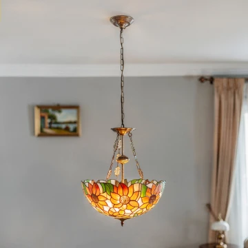 Brilagi - Tiffany-glas hanglamp aan een ketting SUNFLOWER 3×E27/60W/230V Ø 50 cm