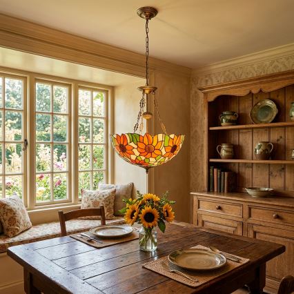 Brilagi - Tiffany-glas hanglamp aan een ketting SUNFLOWER 3×E27/60W/230V Ø 50 cm