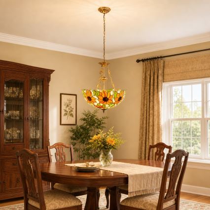 Brilagi - Tiffany-glas hanglamp aan een ketting SUNFLOWER 3×E27/60W/230V Ø 50 cm