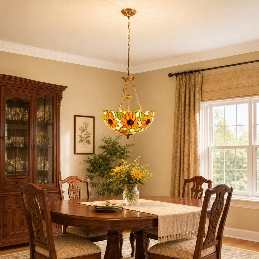 Brilagi - Tiffany-glas hanglamp aan een ketting SUNFLOWER 3×E27/60W/230V Ø 50 cm