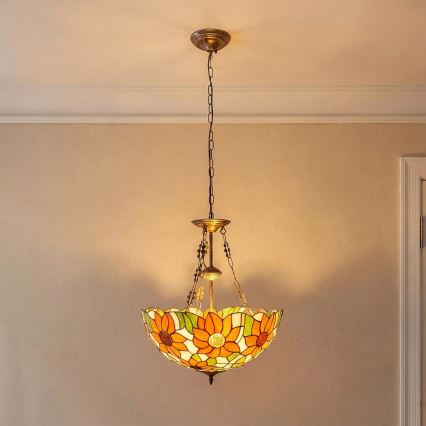 Brilagi - Tiffany-glas hanglamp aan een ketting SUNFLOWER 3×E27/60W/230V Ø 50 cm