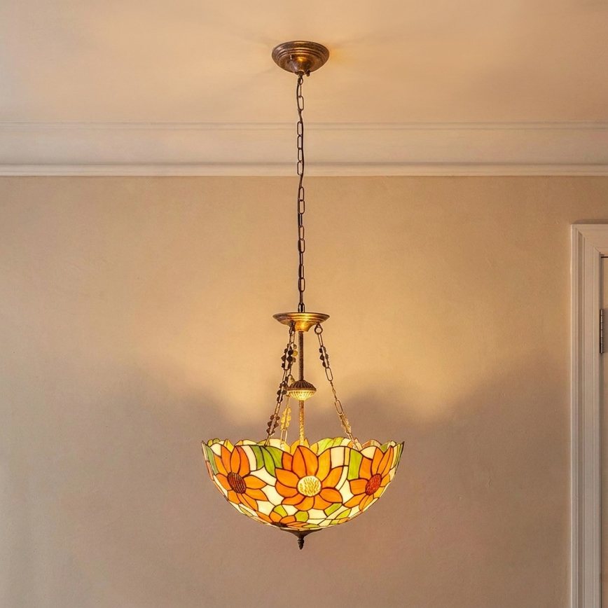 Brilagi - Tiffany-glas hanglamp aan een ketting SUNFLOWER 3×E27/60W/230V Ø 50 cm