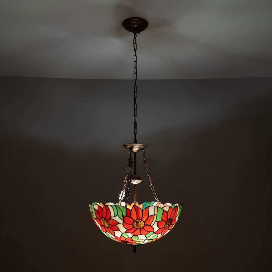 Brilagi - Tiffany-glas hanglamp aan een ketting SUNFLOWER 3×E27/60W/230V Ø 50 cm
