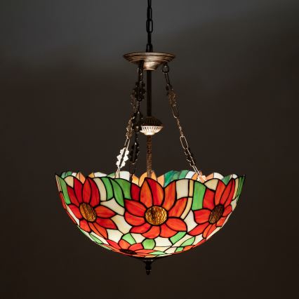 Brilagi - Tiffany-glas hanglamp aan een ketting SUNFLOWER 3×E27/60W/230V Ø 50 cm