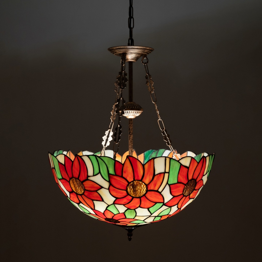 Brilagi - Tiffany-glas hanglamp aan een ketting SUNFLOWER 3×E27/60W/230V Ø 50 cm