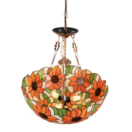 Brilagi - Tiffany-glas hanglamp aan een ketting SUNFLOWER 3×E27/60W/230V Ø 50 cm