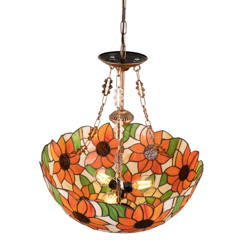 Brilagi - Tiffany-glas hanglamp aan een ketting SUNFLOWER 3×E27/60W/230V Ø 50 cm