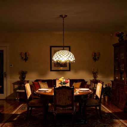 Brilagi - Tiffany glas-in-lood hanglamp aan ketting Ivoor 1xE27/60W/230V Ø 40 cm