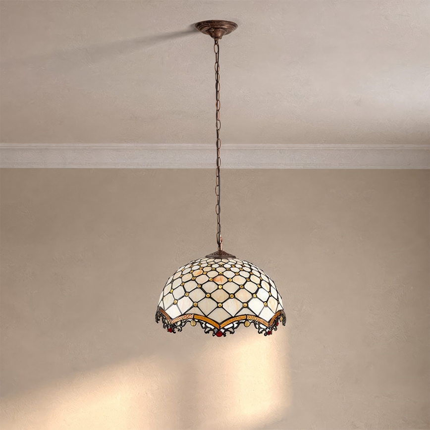 Brilagi - Tiffany glas-in-lood hanglamp aan ketting Ivoor 1xE27/60W/230V Ø 40 cm