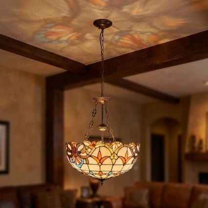 Brilagi - Tiffany glas-in-lood kroonluchter aan ketting MIRABELLA 3xE27/60W/230V Ø 50 cm
