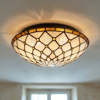 Brilagi - Tiffany glas-in-lood plafondlamp ivoor 2xE27/60W/230V Ø 40 cm