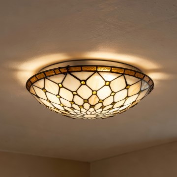 BRILAGI - Tiffany glas-in-lood plafondlamp IVORY 2xE27/60W/230V Ø 40 cm