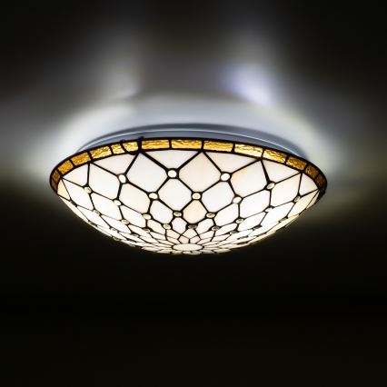 BRILAGI - Tiffany glas-in-lood plafondlamp IVORY 2xE27/60W/230V Ø 40 cm