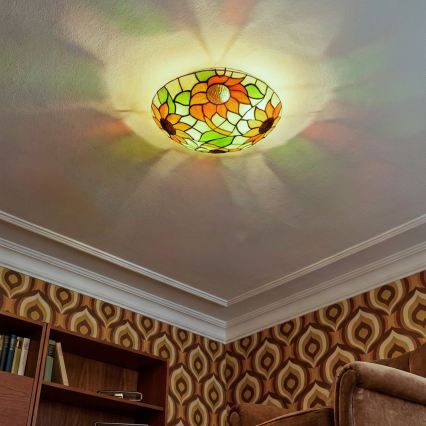 Brilagi - Tiffany glas-in-lood plafondlamp SUNFLOWER 2xE27/60W/230V Ø 40 cm
