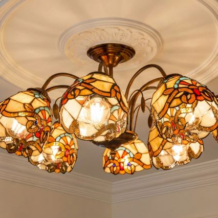 Brilagi - Tiffany glas-in-lood plafonnière MIRABELLA 8xE27/60W/230V Ø 68 cm
