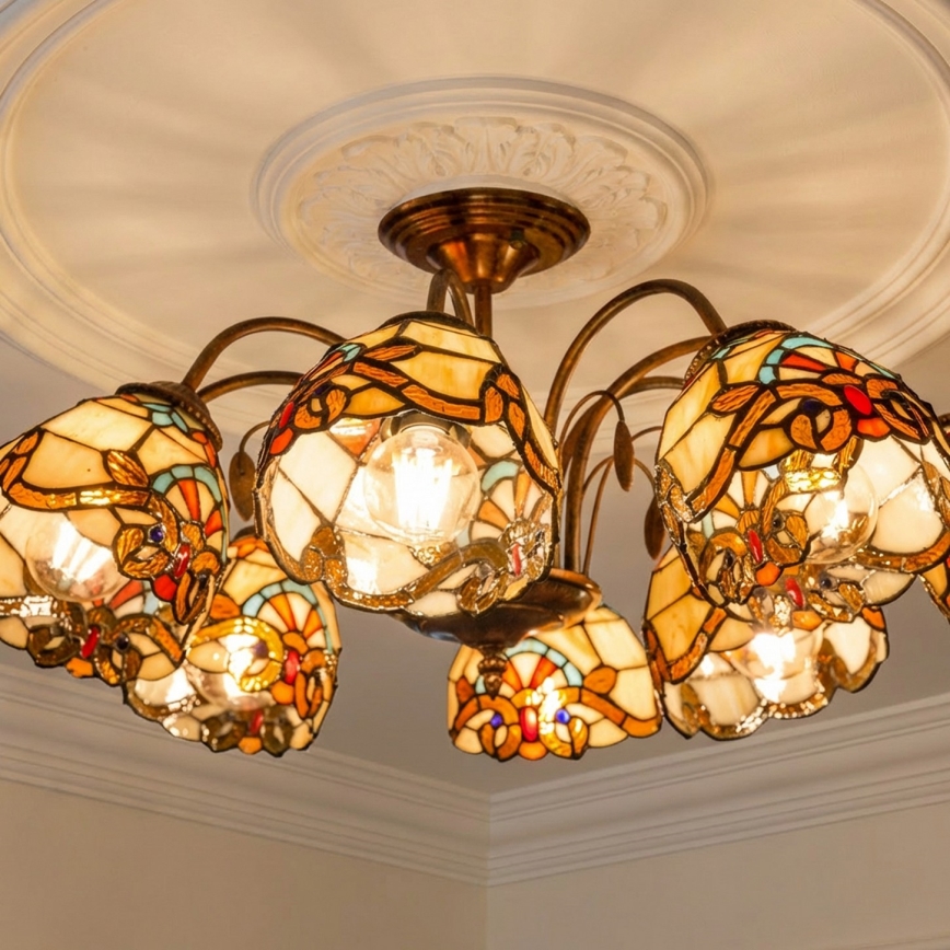 Brilagi - Tiffany glas-in-lood plafonnière MIRABELLA 8xE27/60W/230V Ø 68 cm